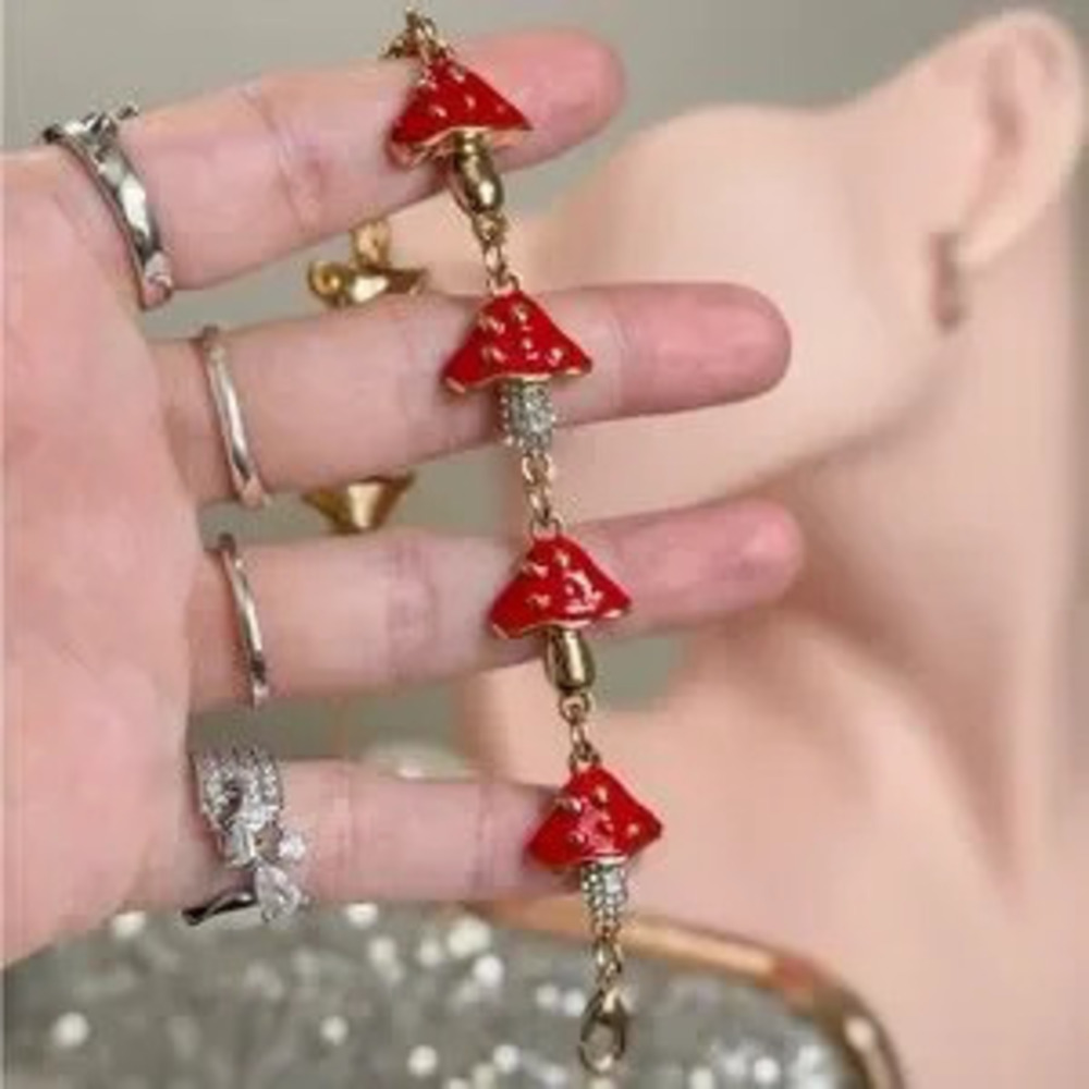 ???? Red Mushrooms Charm Bracelet With Zirconia ???????